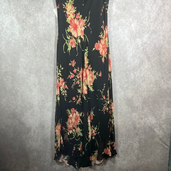 Evan Picone Maxi Dress 10 Black Floral Print Sleeveless V-Neck Dark Romantic NEW - Picture 4 of 9